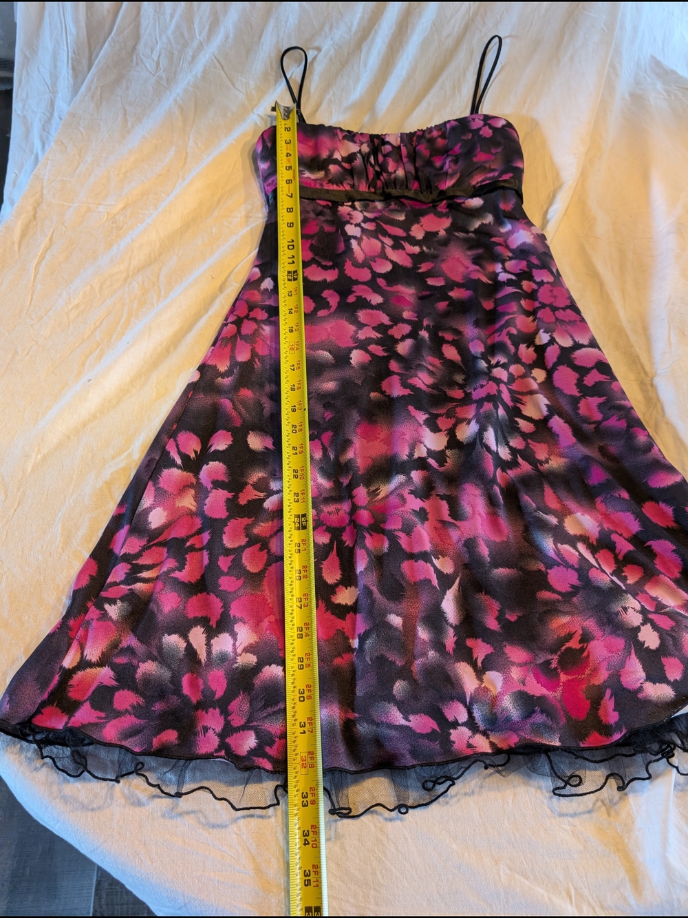 2/40$ Vintage Pink & Black Floral Spaghetti-Strap Mini Dress - Picture 6 of 6